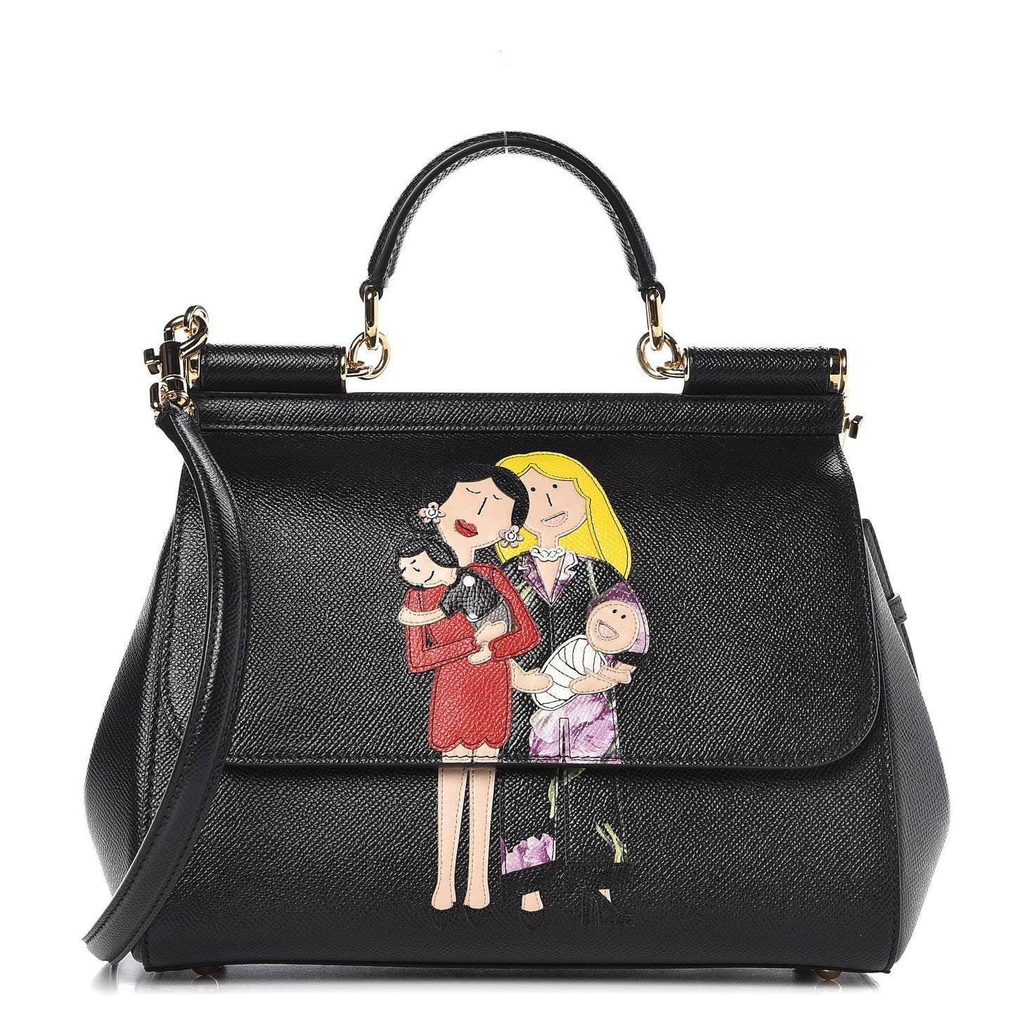 Dauphine Medium DG Family Patch Miss Sicily Satchel Black