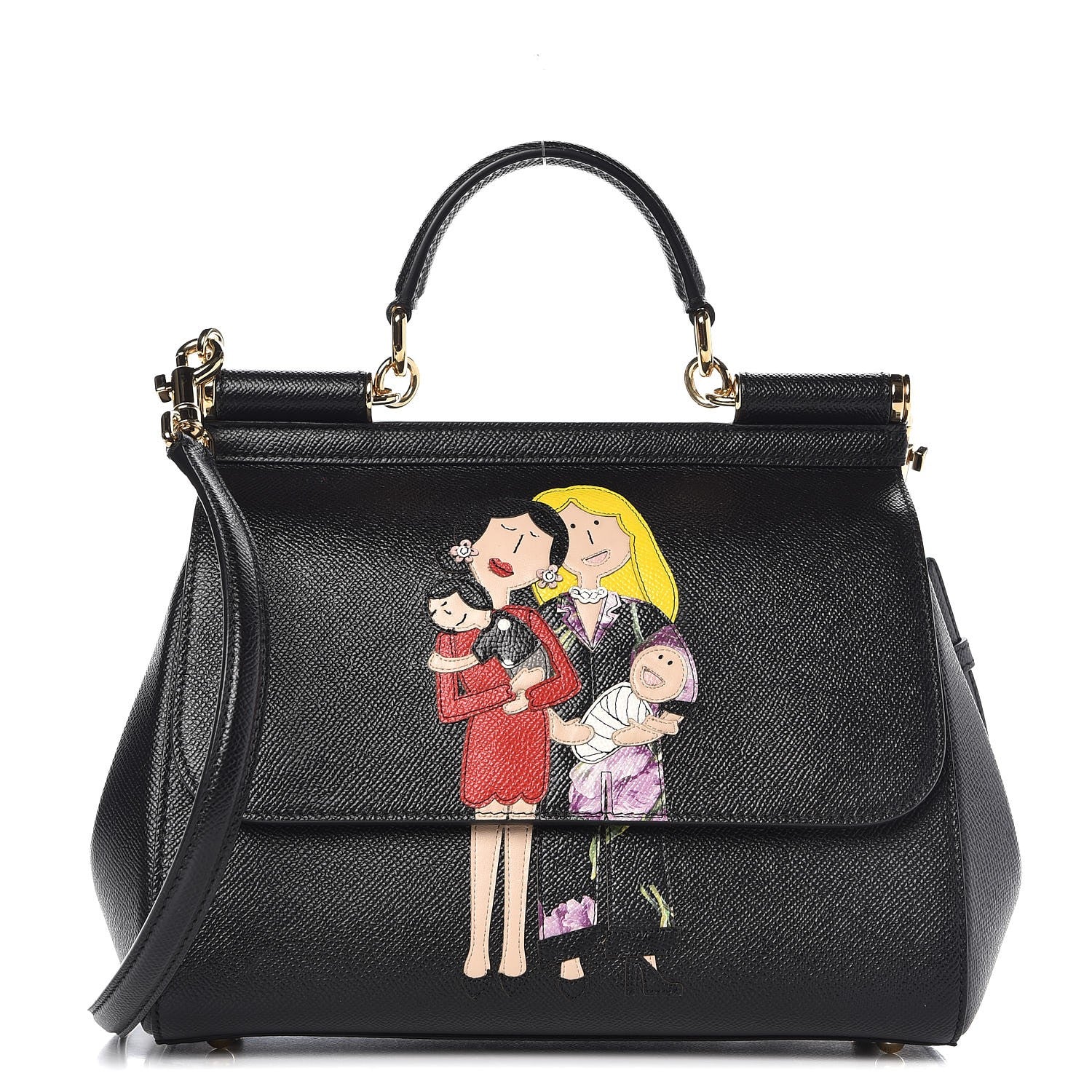 Dolce & Gabbana Dauphine Medium DG Family Patch Miss Sicily Satchel Black 1 of 9