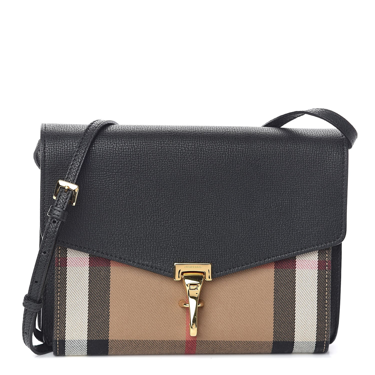 Burberry Derby Calfskin House Check Small Macken Crossbody Bag Black 1 of 9