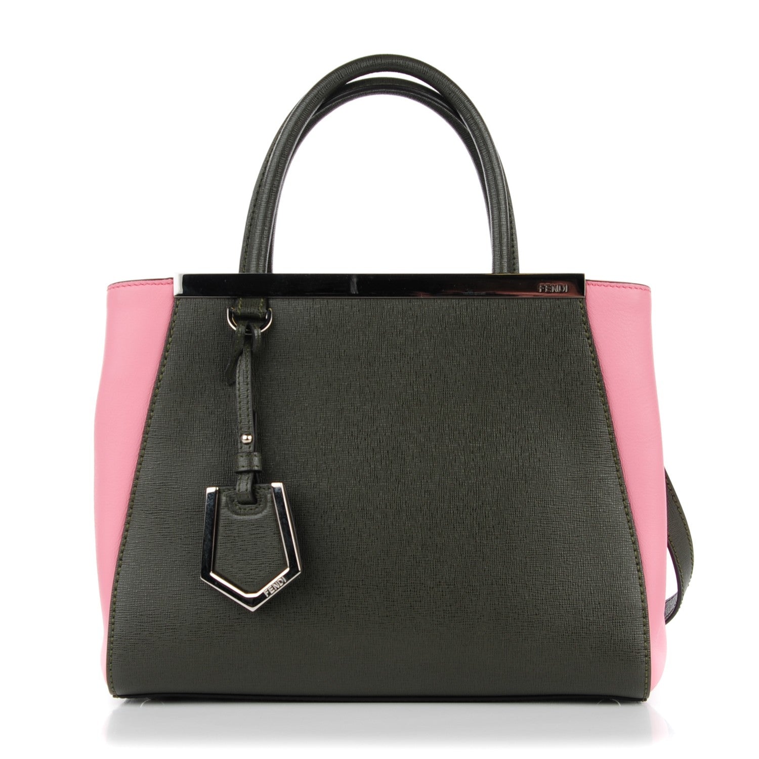 Fendi Vitello Elite Flamingo Petite 2Jours Tote Verde Prato Pink 1 of 10