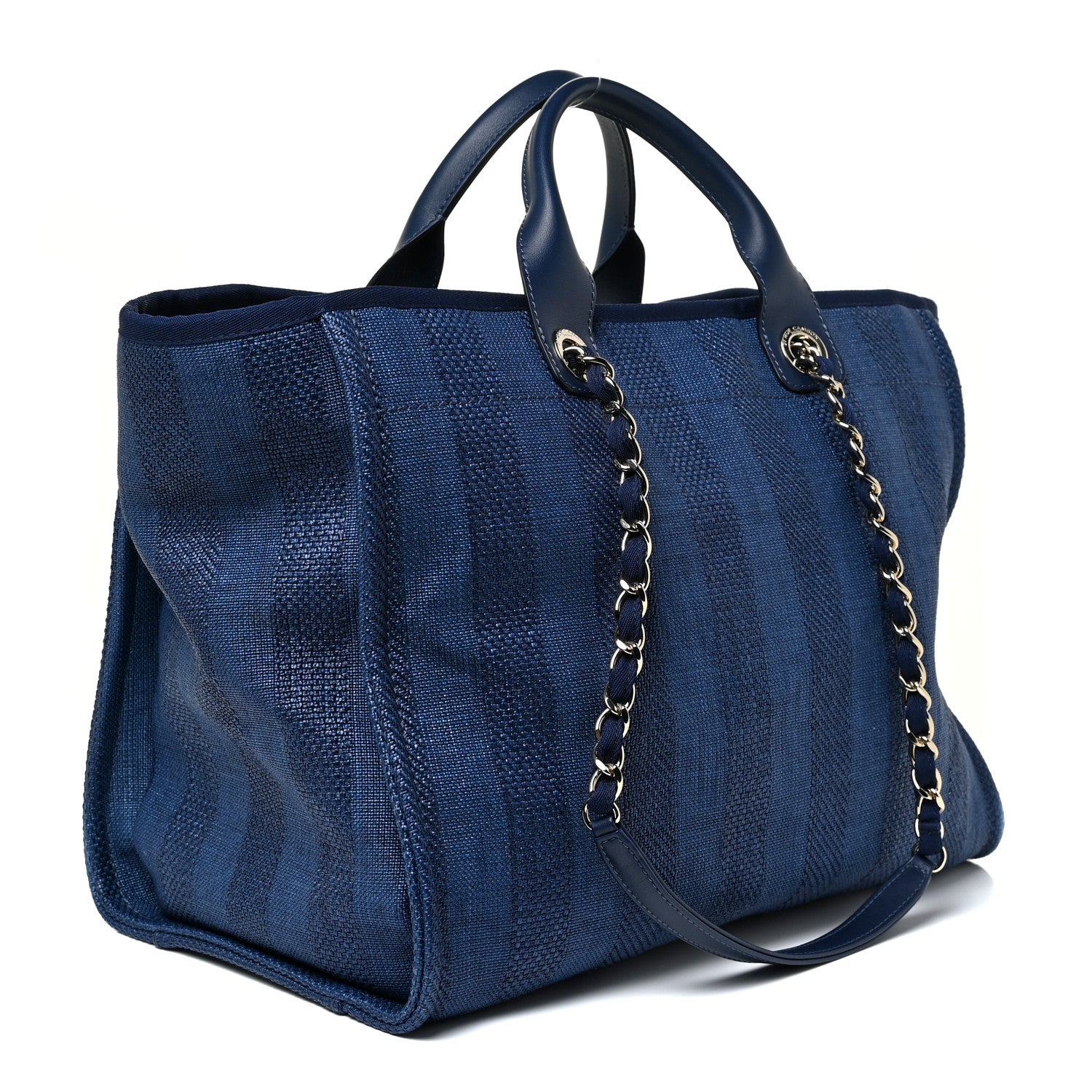 Chanel Woven Straw Raffia Striped Medium Deauville Tote Navy Blue 3 of 14