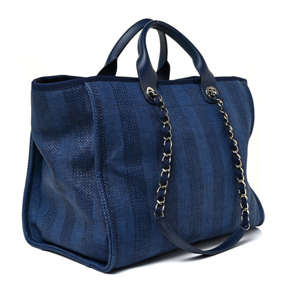 Chanel Woven Straw Raffia Striped Medium Deauville Tote Navy Blue 3 of 14