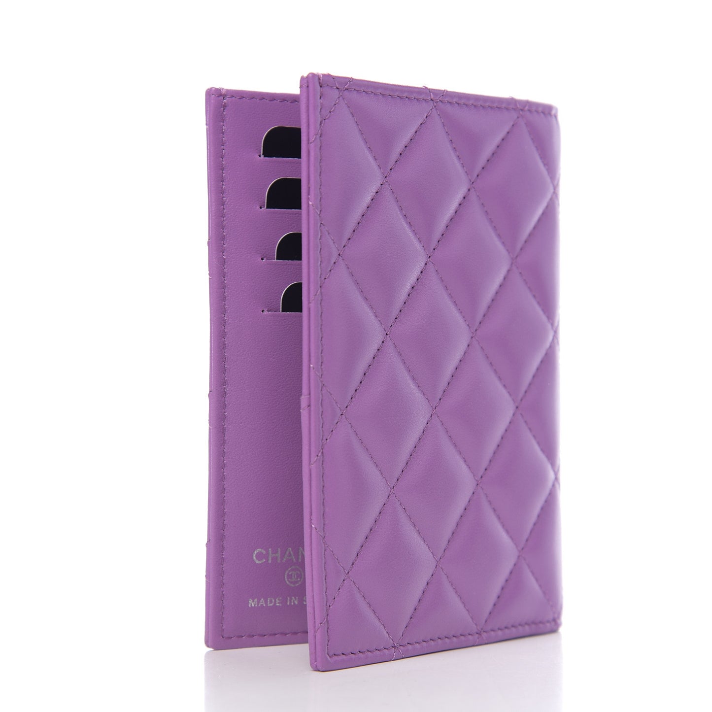 Lambskin Quilted Passport Holder Purple