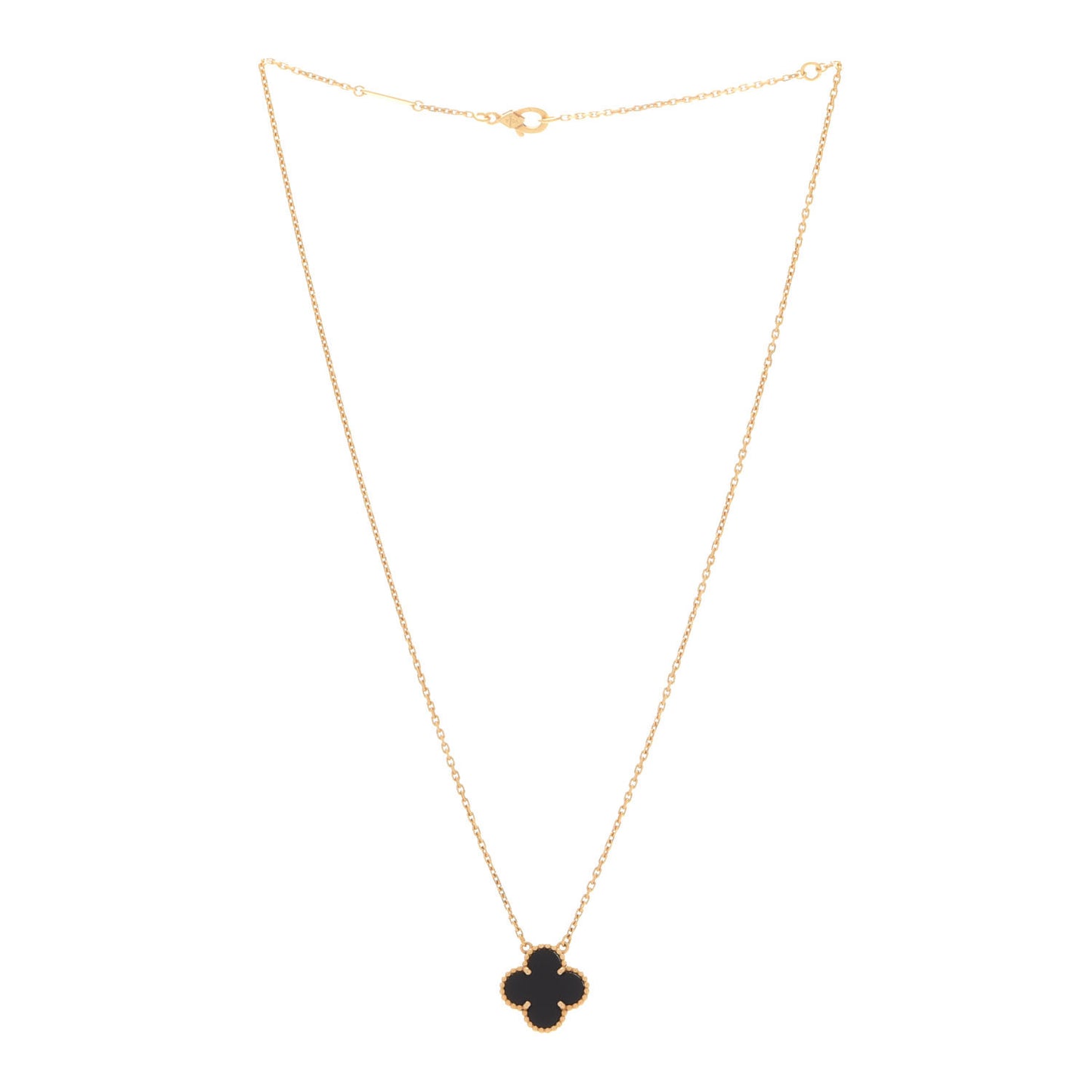 18K Yellow Gold Black Onyx Vintage Alhambra Pendant Necklace