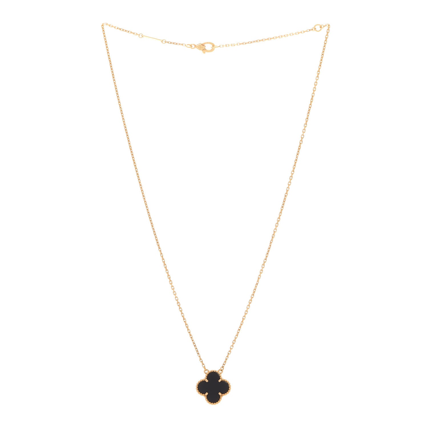 Van Cleef & Arpels 18K Yellow Gold Black Onyx Vintage Alhambra Pendant Necklace 3 of 5