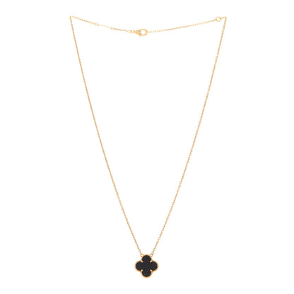 Van Cleef & Arpels 18K Yellow Gold Black Onyx Vintage Alhambra Pendant Necklace 3 of 5