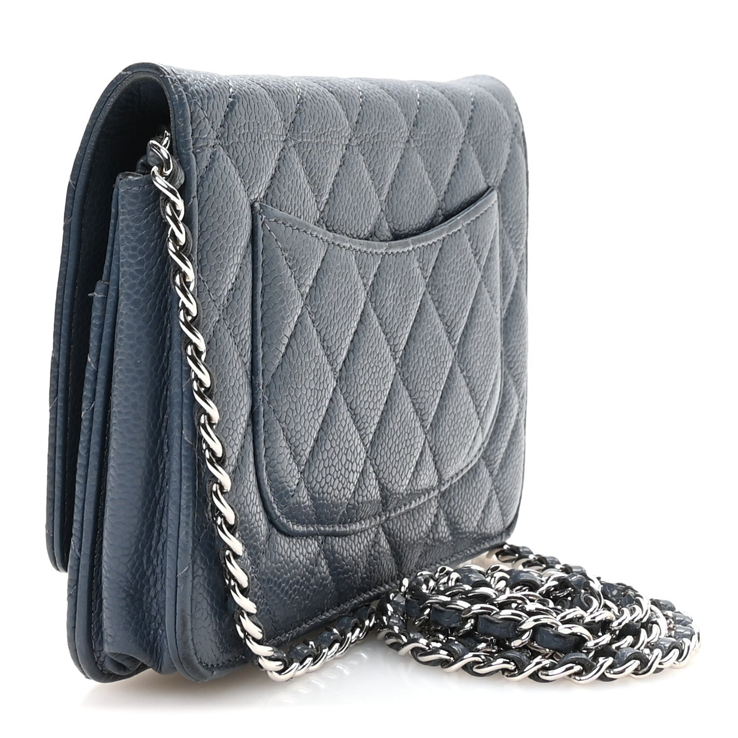 Chanel Caviar Quilted Wallet on Chain WOC Blue 3 of 12