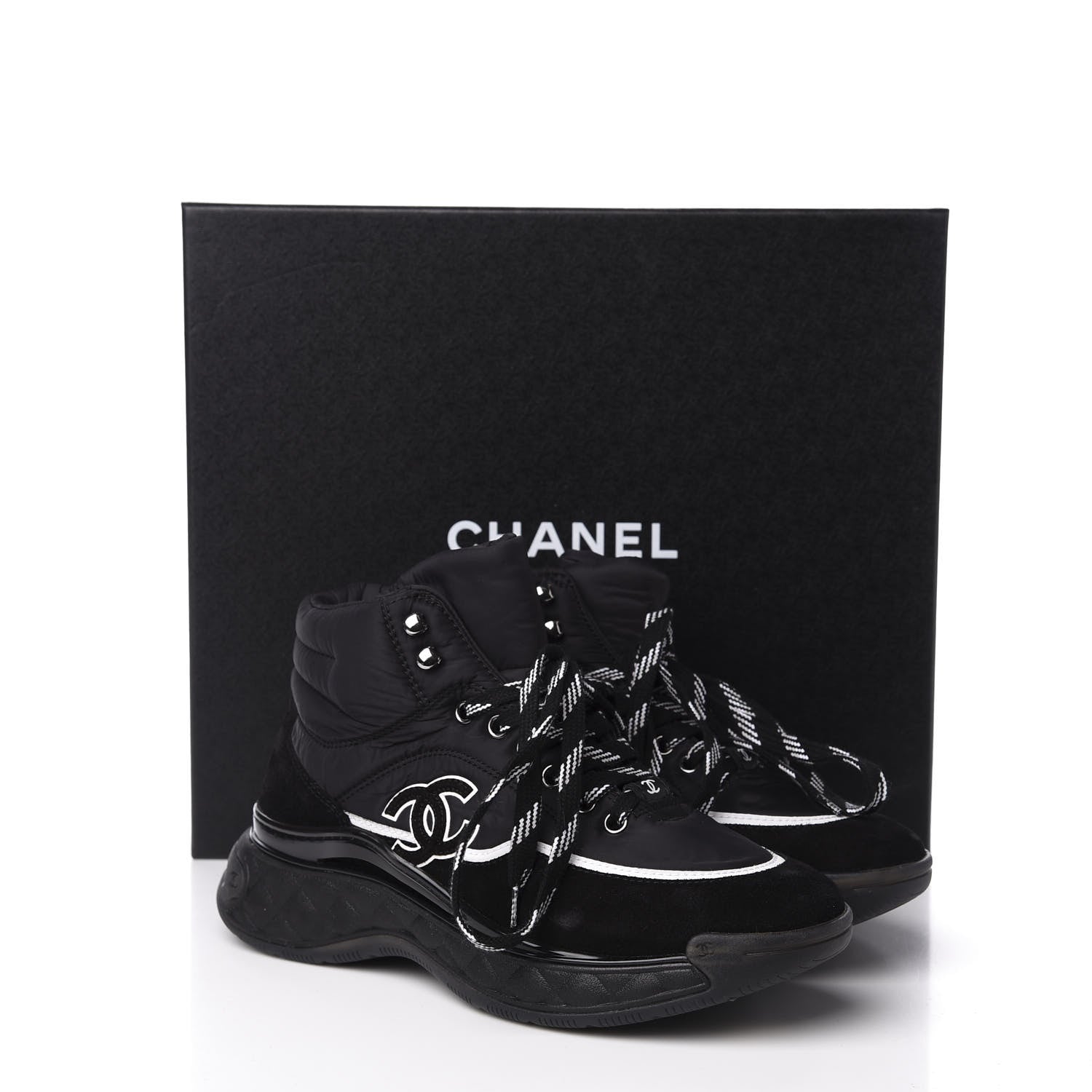 Chanel Fabric Suede Womens CC Sneakers 36.5 Black 10 of 10