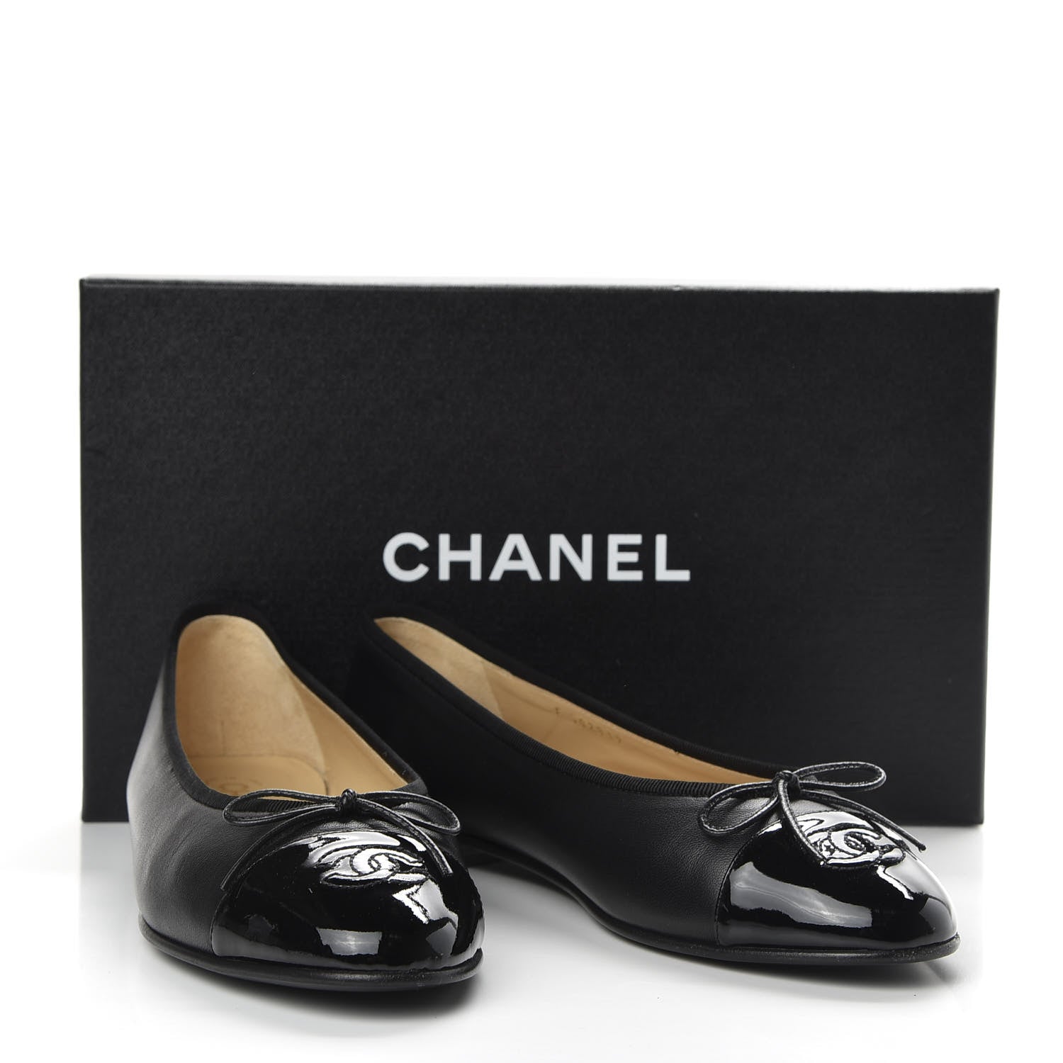 Chanel Lambskin Patent Cap Toe Ballerina Flats 38.5 Black 10 of 10