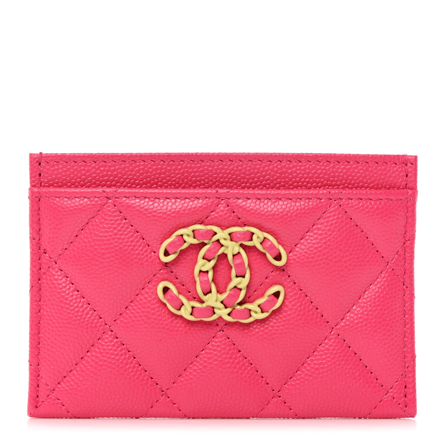 Caviar Quilted Chanel 19 Card Holder Dark Pink
