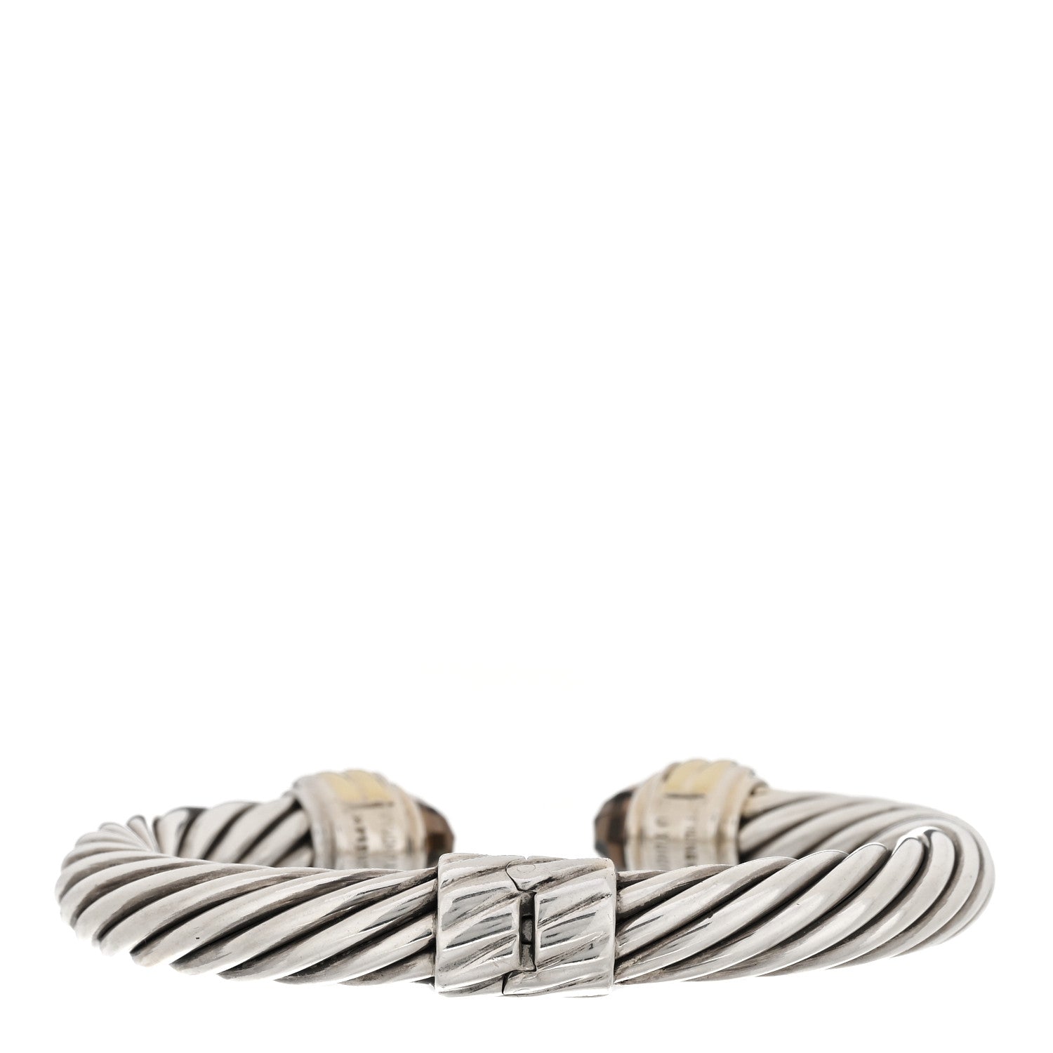 David Yurman Sterling Silver 14K Yellow Gold Smoky Quartz 10mm Cable Classics Hinged Bracelet 2 of 4