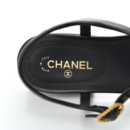 Chanel Lambskin Chain CC Logo Thong Sandals 35 Black 6 of 12