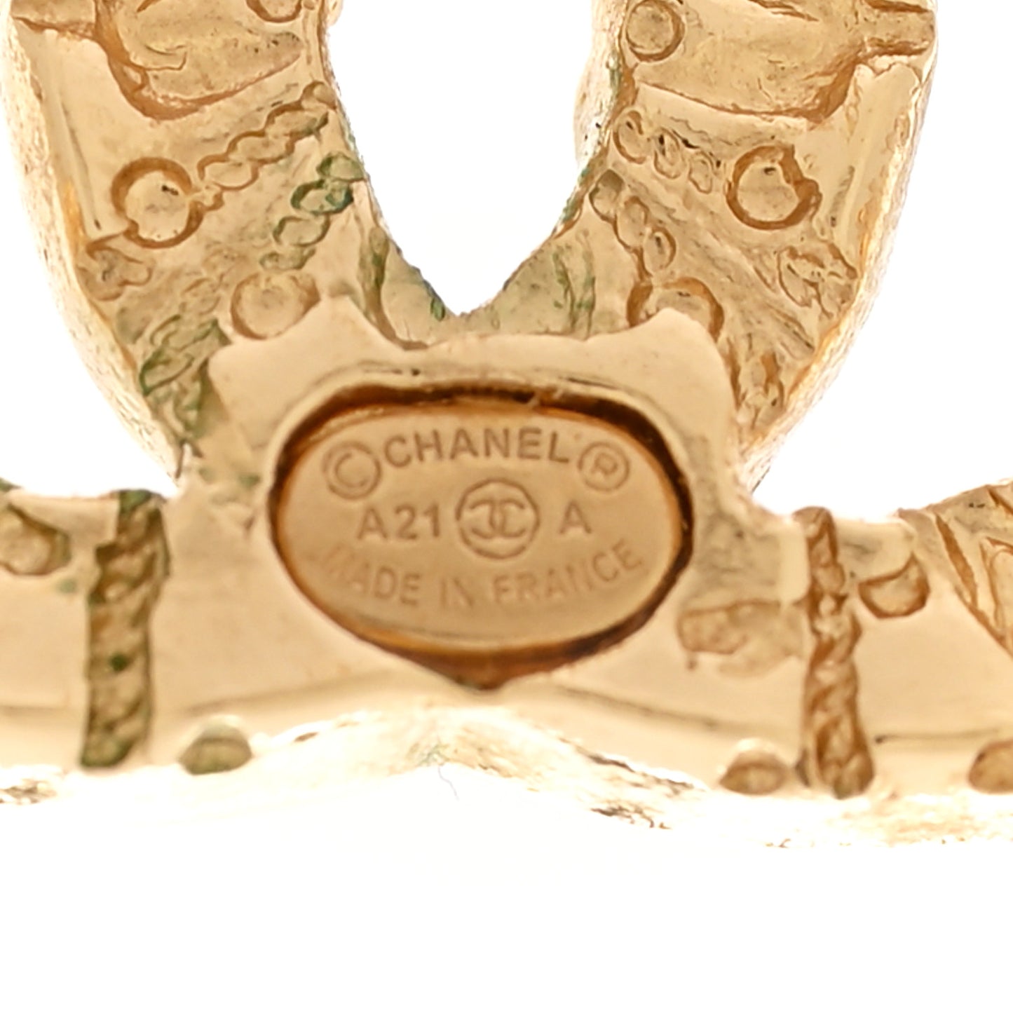 Metal Textured CC Earrings Gold