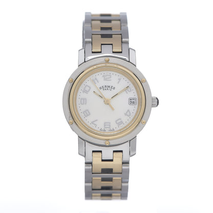 Hermes Stainless Steel Mother of Pearl 24mm Clipper Quartz Watch Gold 1 of 5