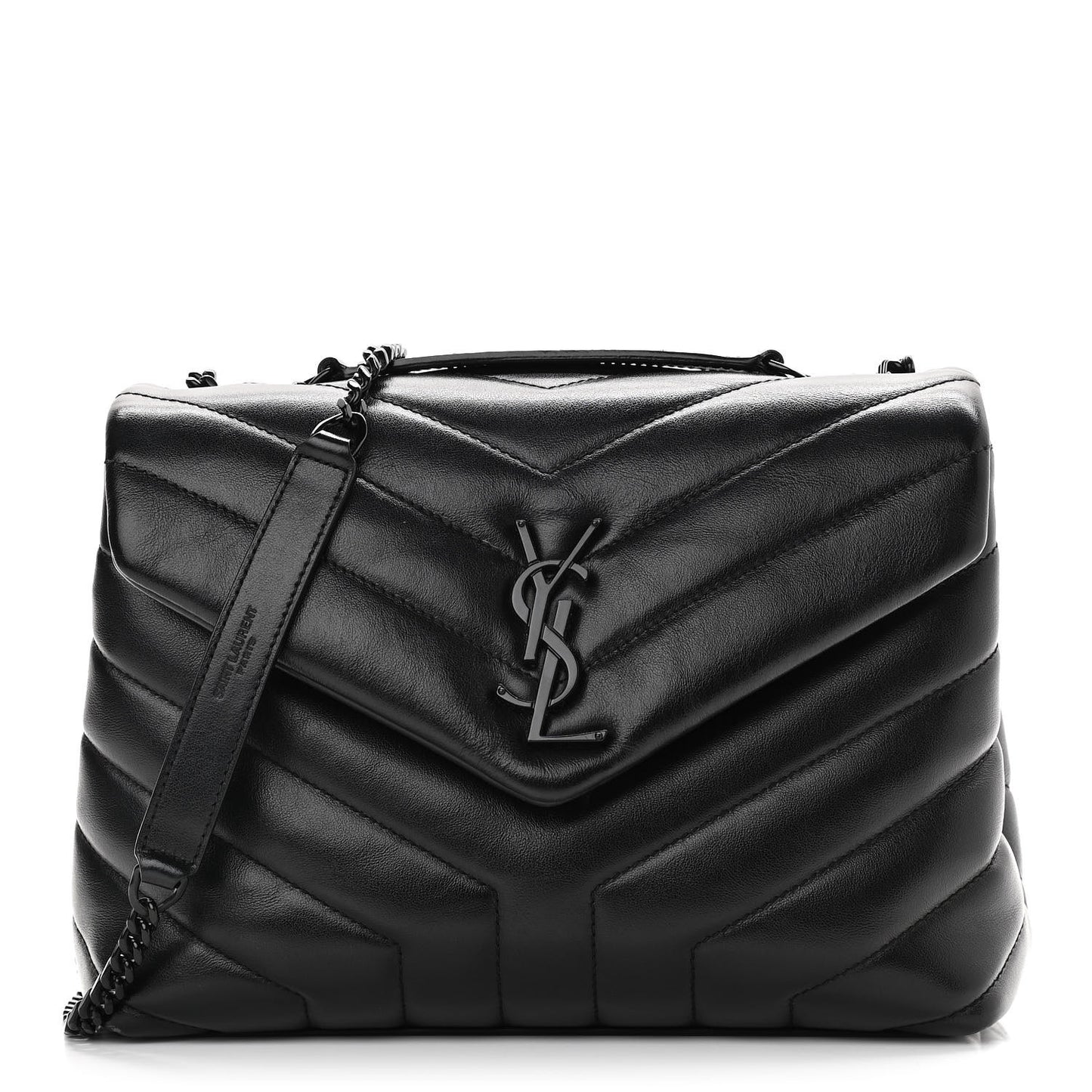 Calfskin Y Quilted Monogram Small Loulou Chain Satchel Black