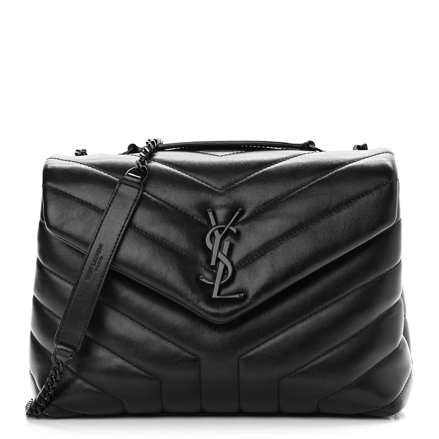 Saint Laurent Calfskin Y Quilted Monogram Small Loulou Chain Satchel Black 1 of 11