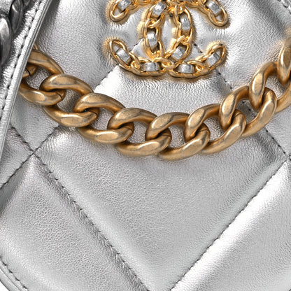 Chanel Metallic Lambskin Quilted Chanel 19 Round Clutch With Chain Silver 8 of 12