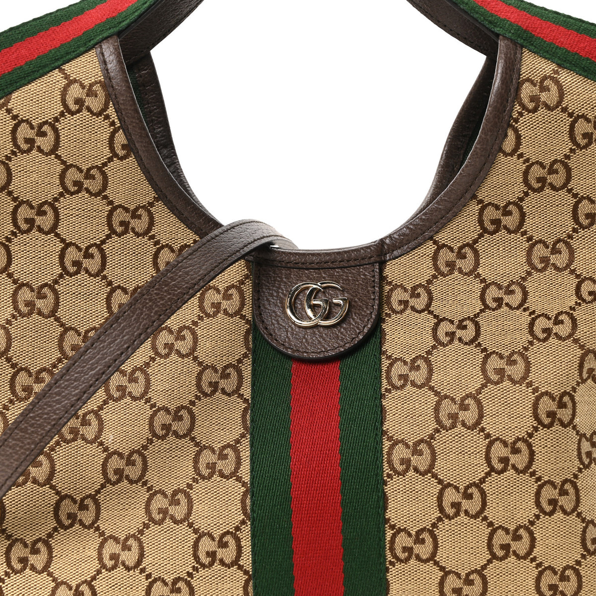 Gucci Monogram Web Small Giglio Tote Beige Dark Brown 8 of 11