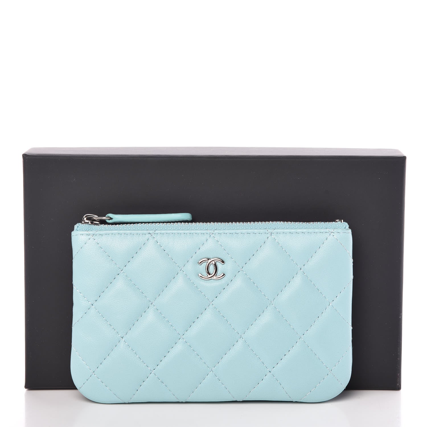Chanel Lambskin Quilted Small Cosmetic Case Light Blue 10 of 10