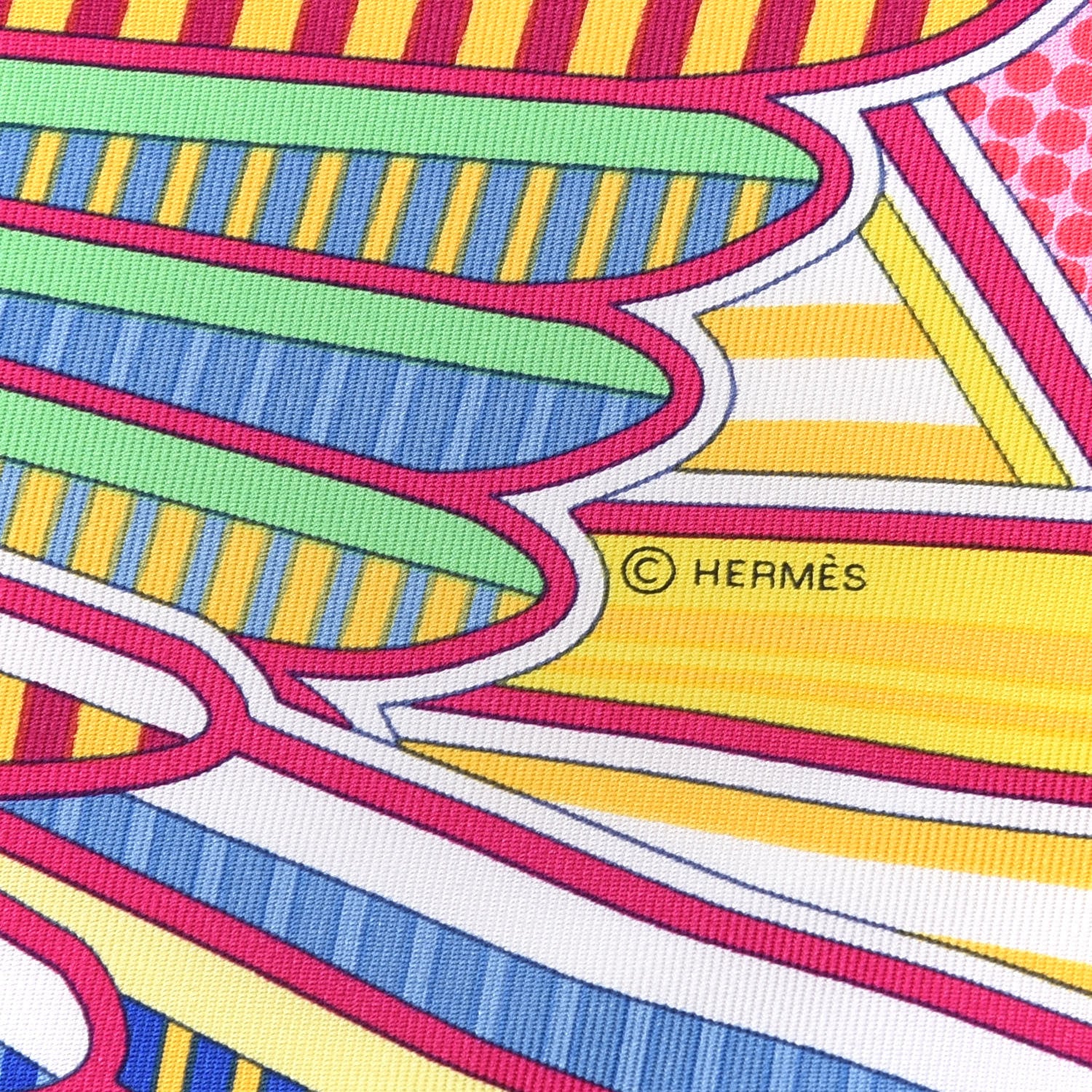 Hermes Silk Pegase Pop Pocket Square Rose Vif Vert Jaune 4 of 4