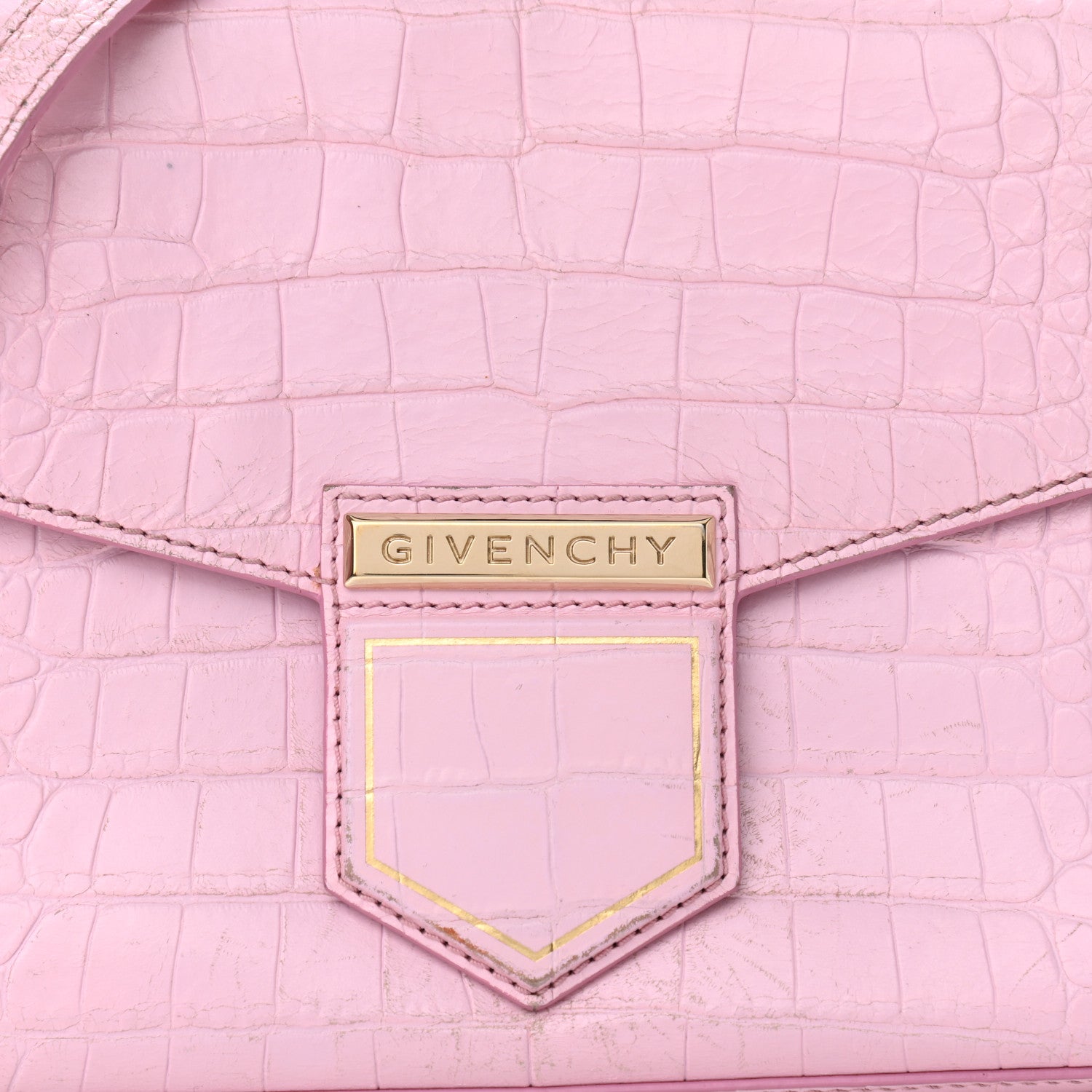Givenchy Calfskin Crocodile Embossed Small Nobile Shoulder Bag Pink 6 of 14
