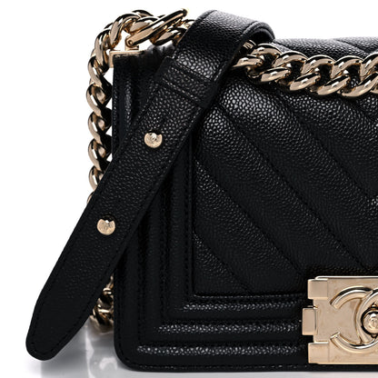 Chanel Caviar Chevron Quilted Small Boy Flap Black 9 of 13