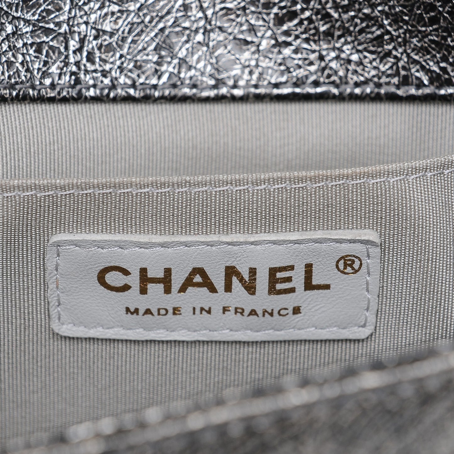Cracked Metallic Calfskin Quilted Medium Boy Flap Silver