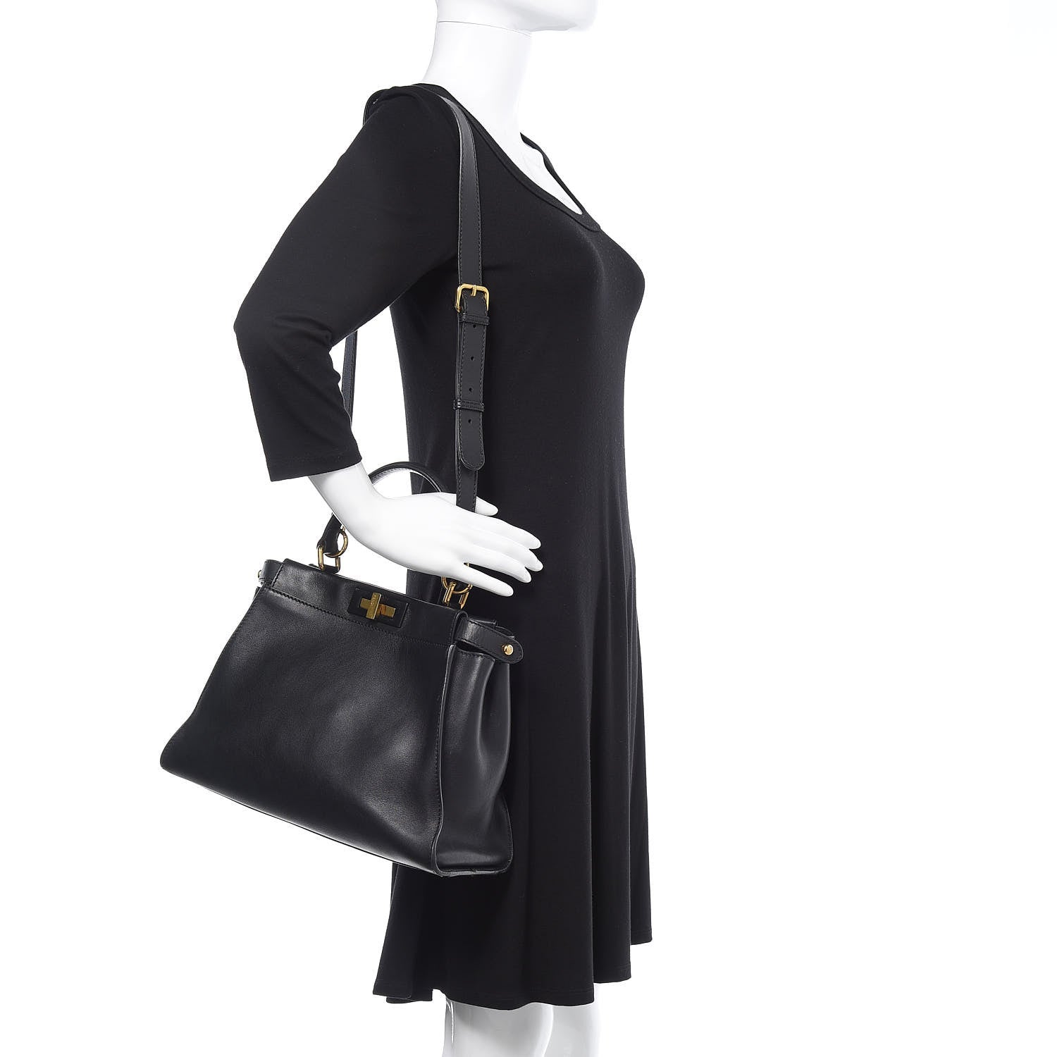 Fendi Vitello Seta Shiny Nappa Medium Peekaboo Iconic Satchel Black 2 of 22