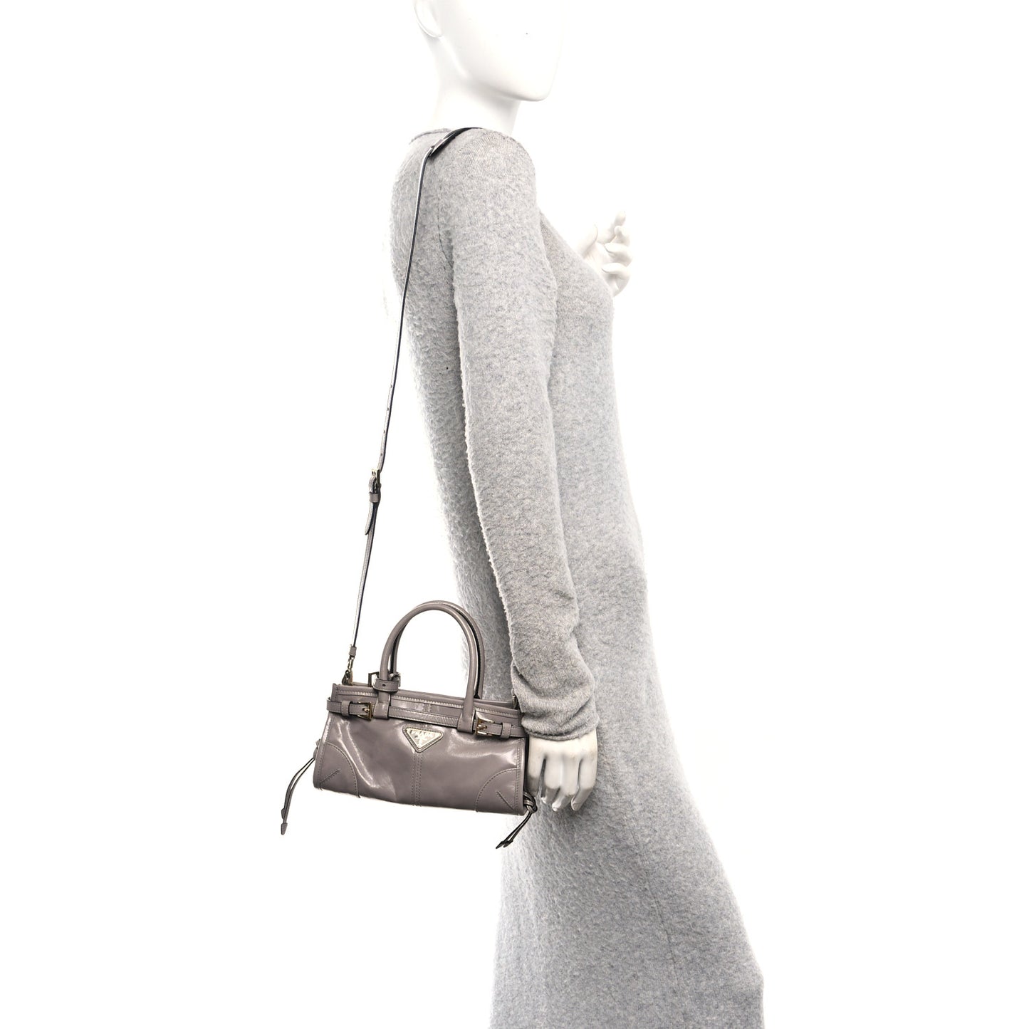 Glossy Calfskin Triangle Mini Bonnie Shoulder Bag Pewter