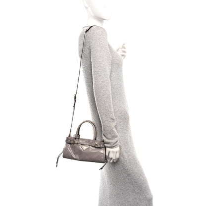 Prada Glossy Calfskin Triangle Mini Bonnie Shoulder Bag Pewter 2 of 10