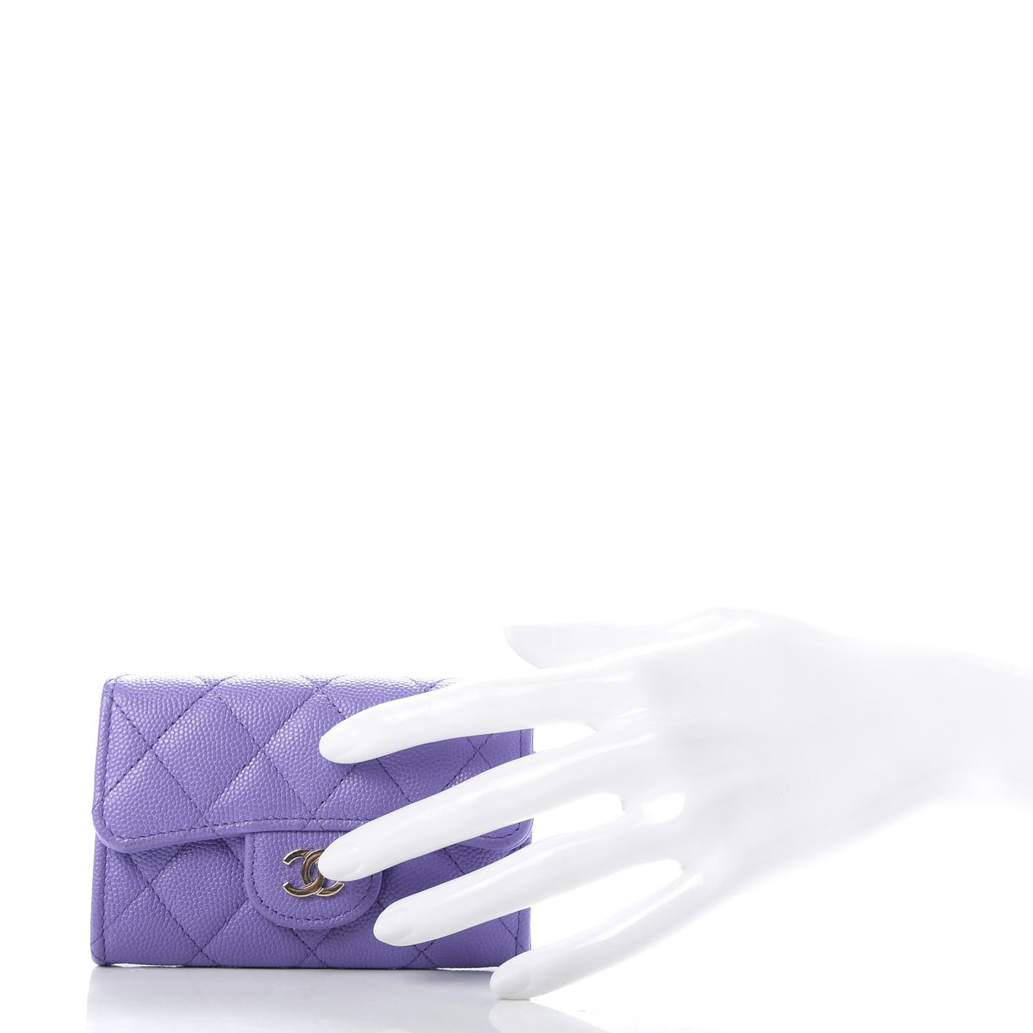 Caviar Quilted Flap Card Holder Wallet Purple