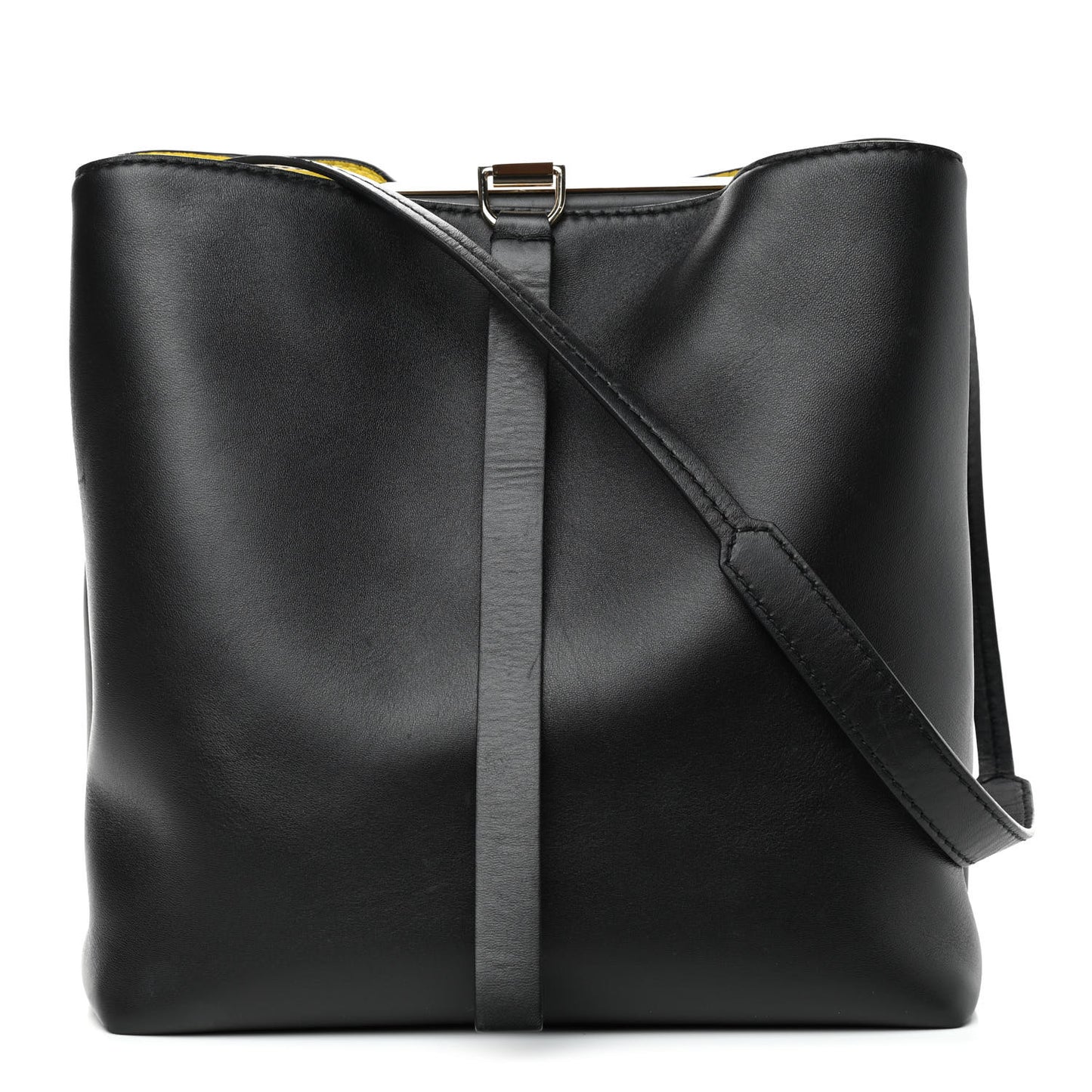 Nappa Frame Bucket Bag Black Yellow