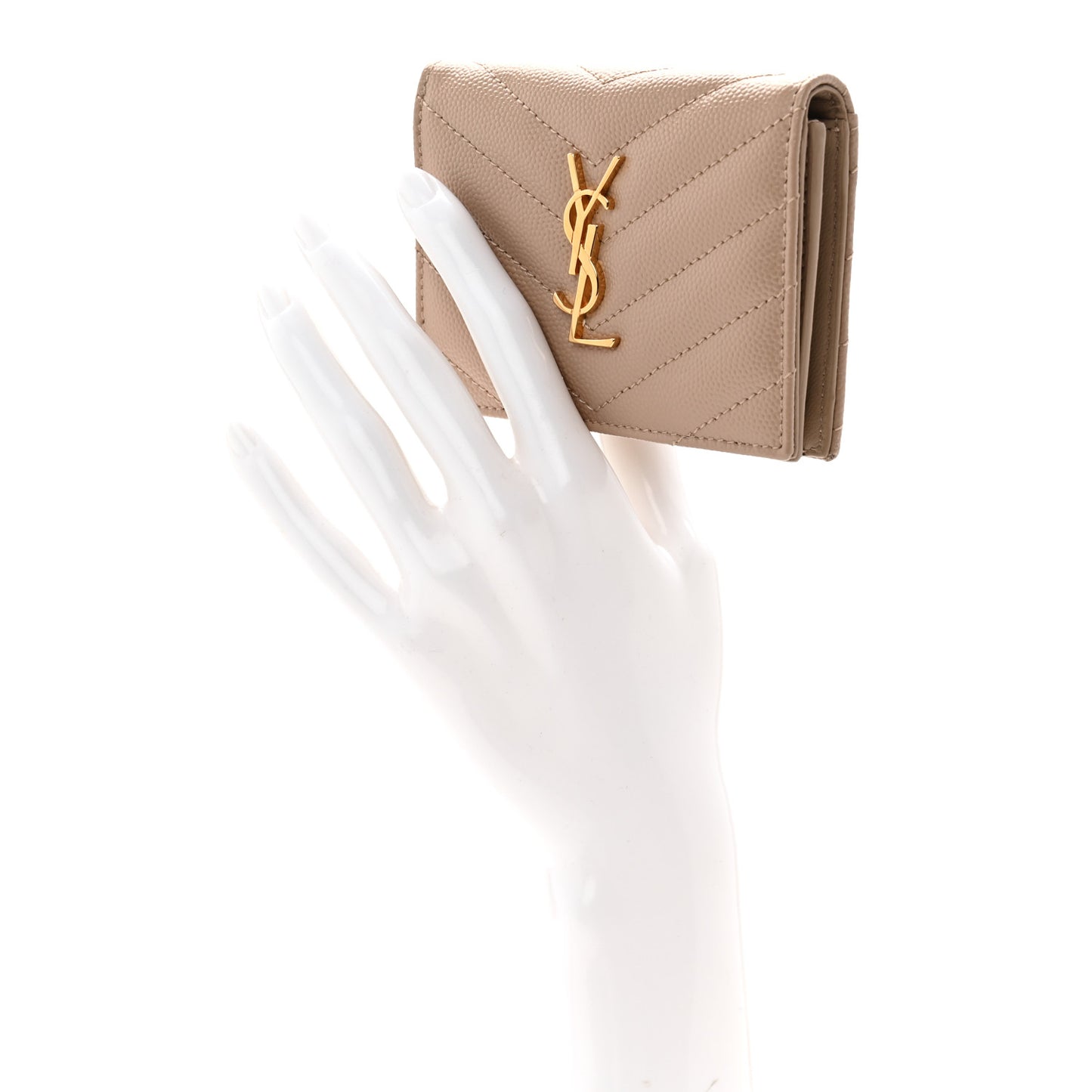 Grain De Poudre Matelasse Chevron Monogram Flap Card Case Dark Beige