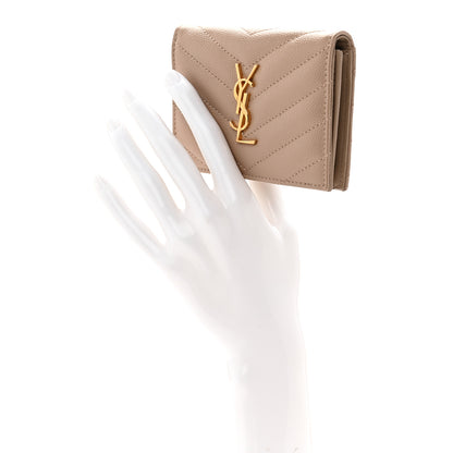 Saint Laurent Grain De Poudre Matelasse Chevron Monogram Flap Card Case Dark Beige 2 of 9