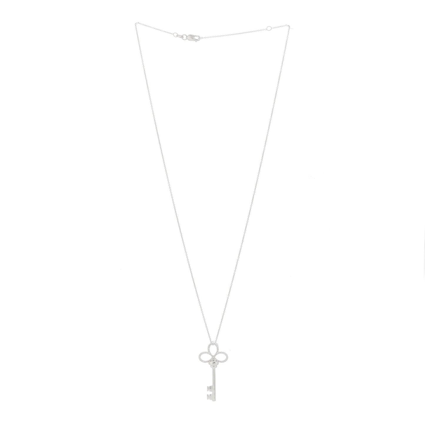 18K White Gold Diamond Tiny Treasures Key Pendant Necklace
