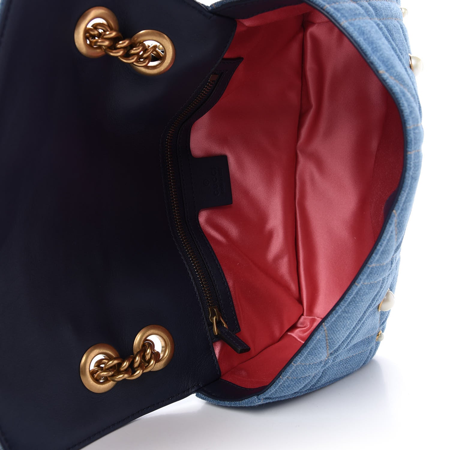 Gucci Denim Matelasse Pearl Studded Small GG Marmont Shoulder Bag Blue 5 of 10