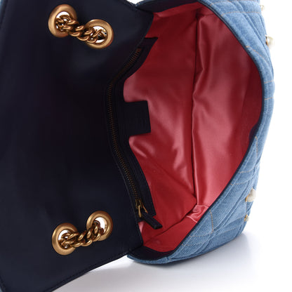Gucci Denim Matelasse Pearl Studded Small GG Marmont Shoulder Bag Blue 5 of 10