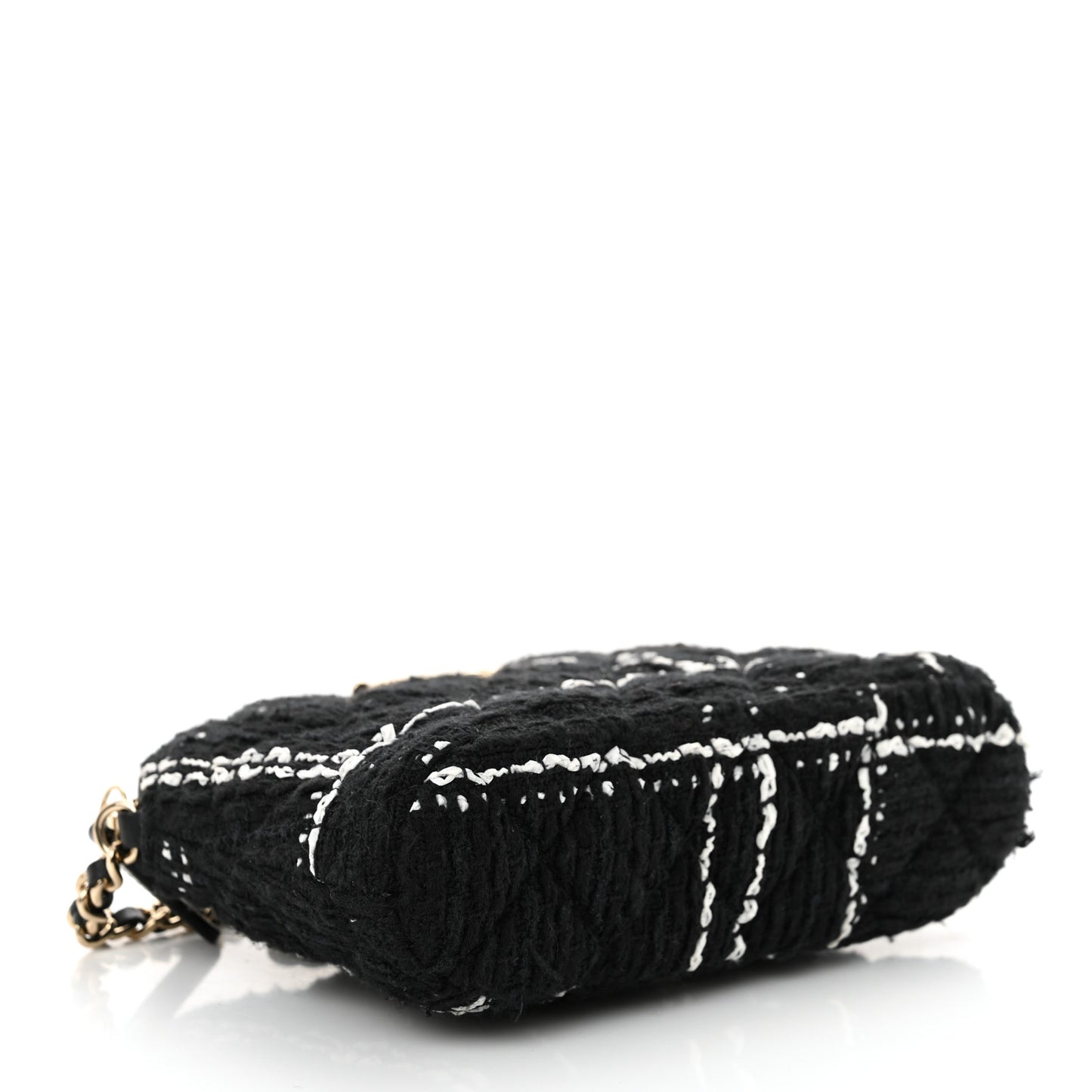 Tweed Quilted Mini Clutch With Chain Black White