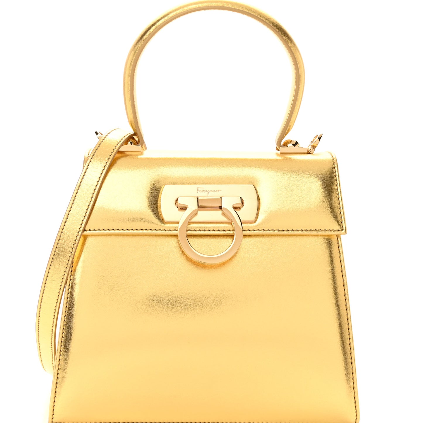 Metallic Calfskin Small Iconic Top Handle Bag Gold