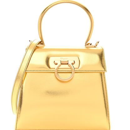 Salvatore Ferragamo Metallic Calfskin Small Iconic Top Handle Bag Gold 8 of 13