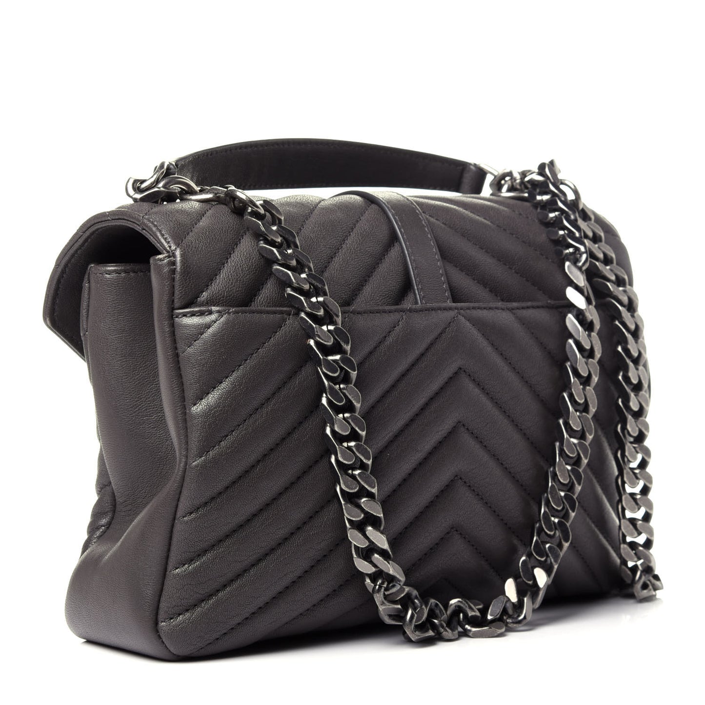 Sheepskin Matelasse Chevron Monogram Medium College Bag Asphalt