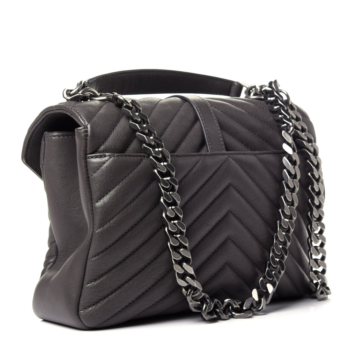 Saint Laurent Sheepskin Matelasse Chevron Monogram Medium College Bag Asphalt 4 of 13