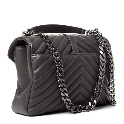 Saint Laurent Sheepskin Matelasse Chevron Monogram Medium College Bag Asphalt 4 of 13