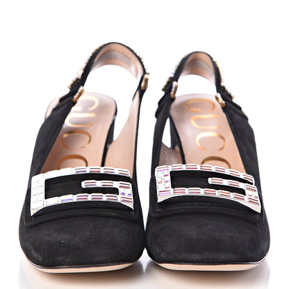 Gucci Kid Scamosciato Crystal Square G Madelyn Slingbacks 35.5 Black 2 of 10