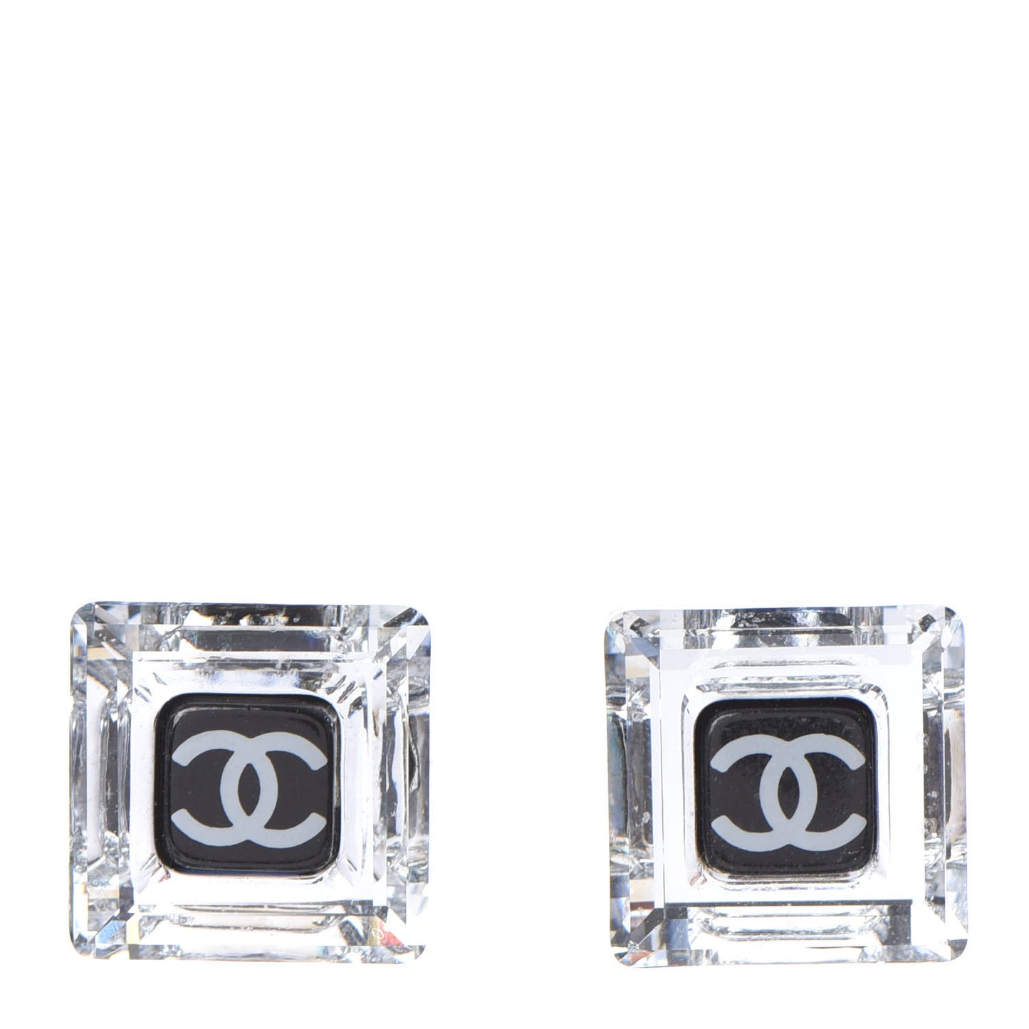 Lucite CC Square Charm Earrings Black