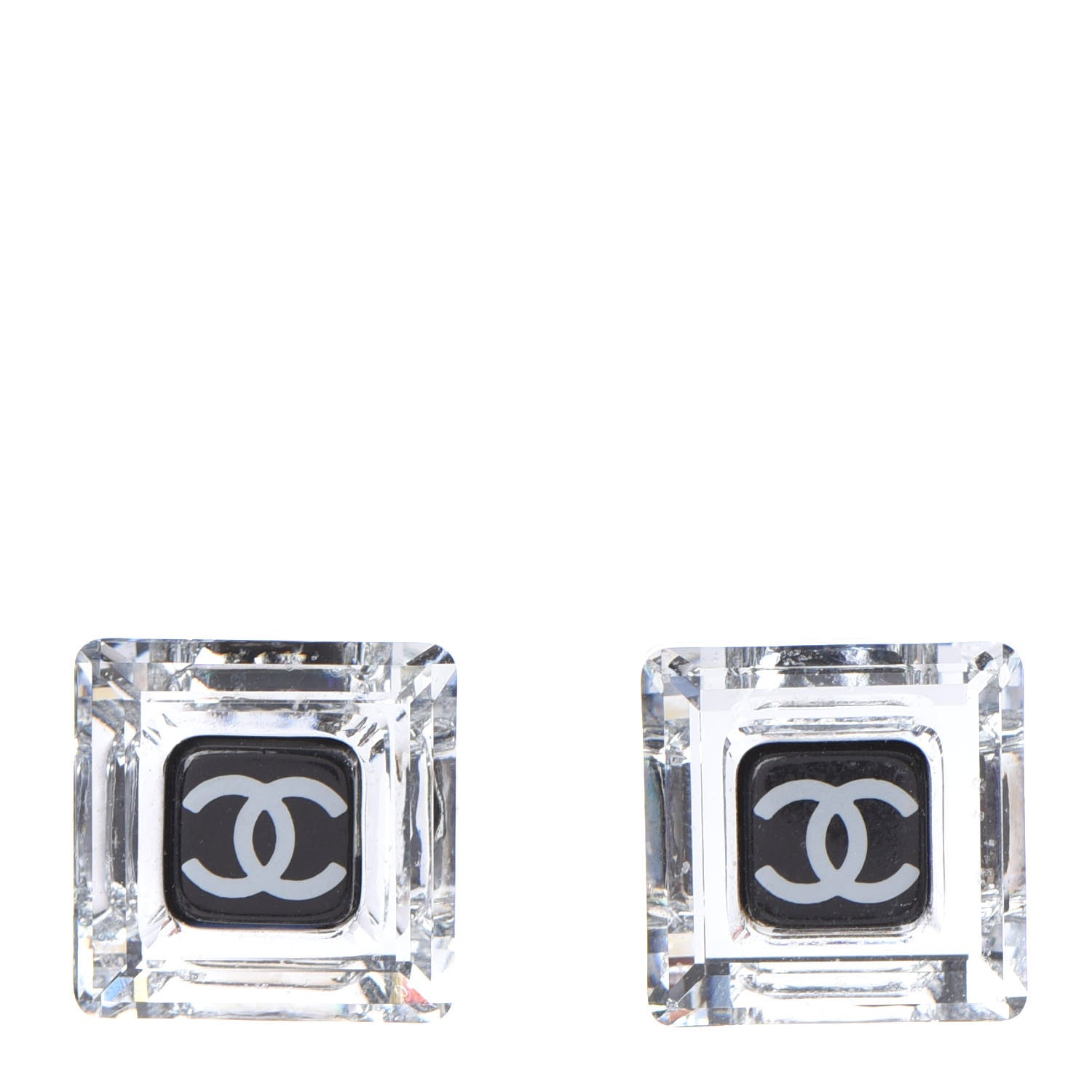 Chanel Lucite CC Square Charm Earrings Black 1 of 5