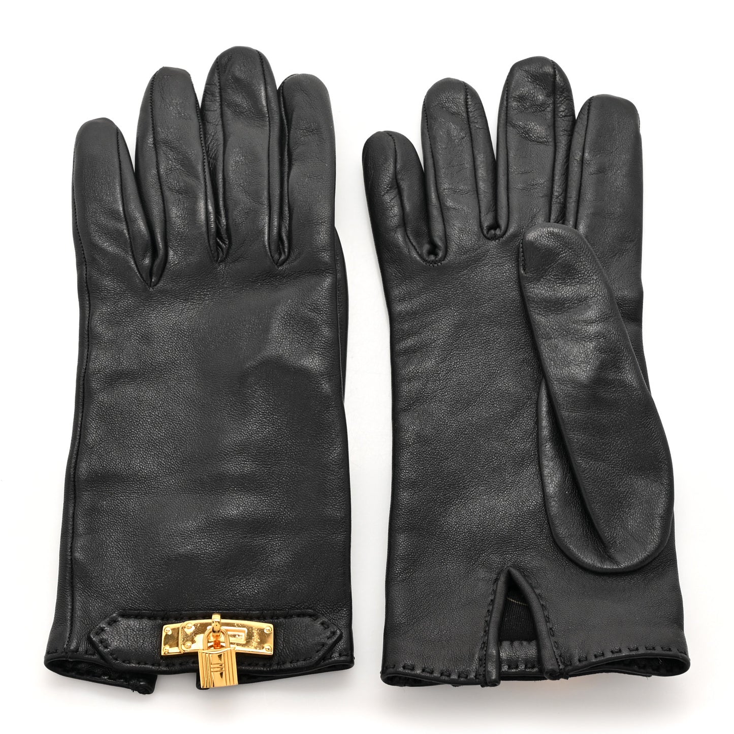 Lambskin Soya Kelly Lock Gloves 6.5 Black