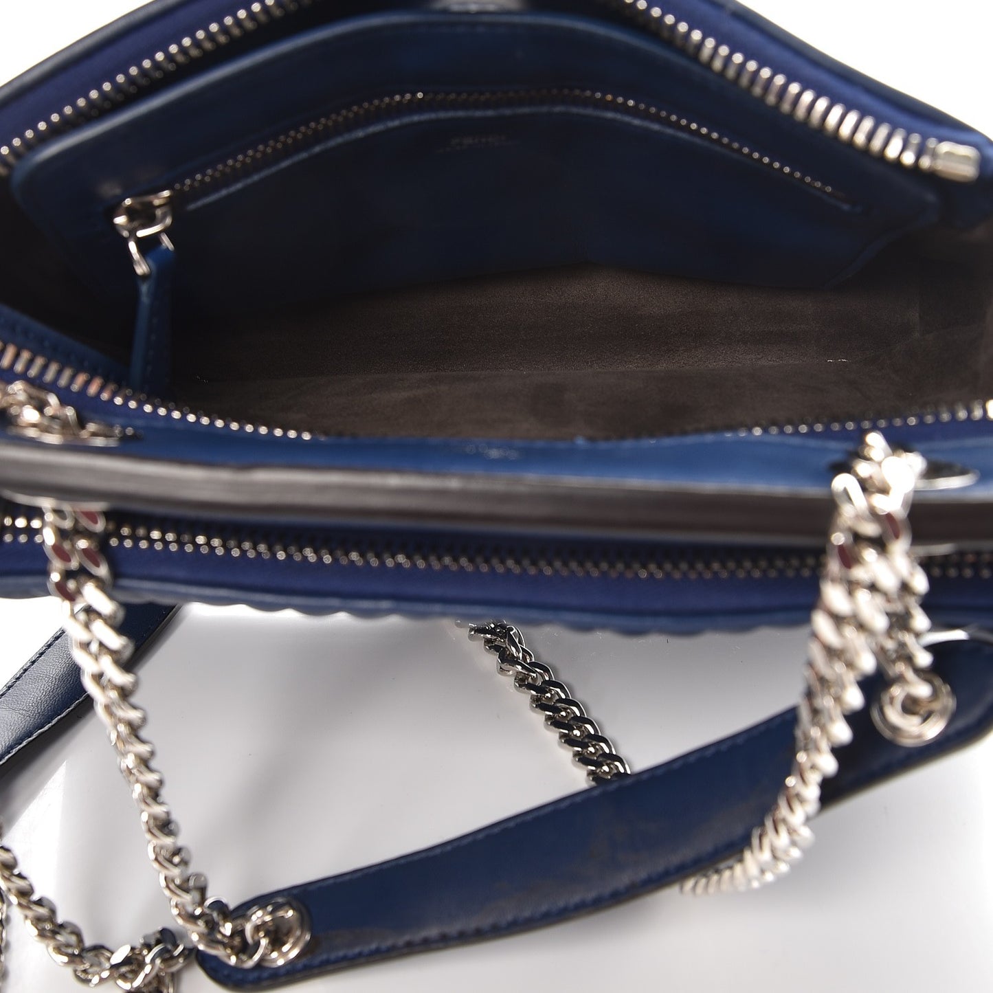 Shiny Nappa Trapuntata Small DotCom Click Chain Satchel Blue