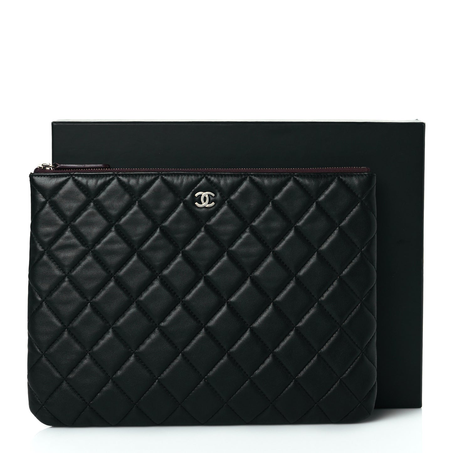 Lambskin Quilted Medium Cosmetic Case Black