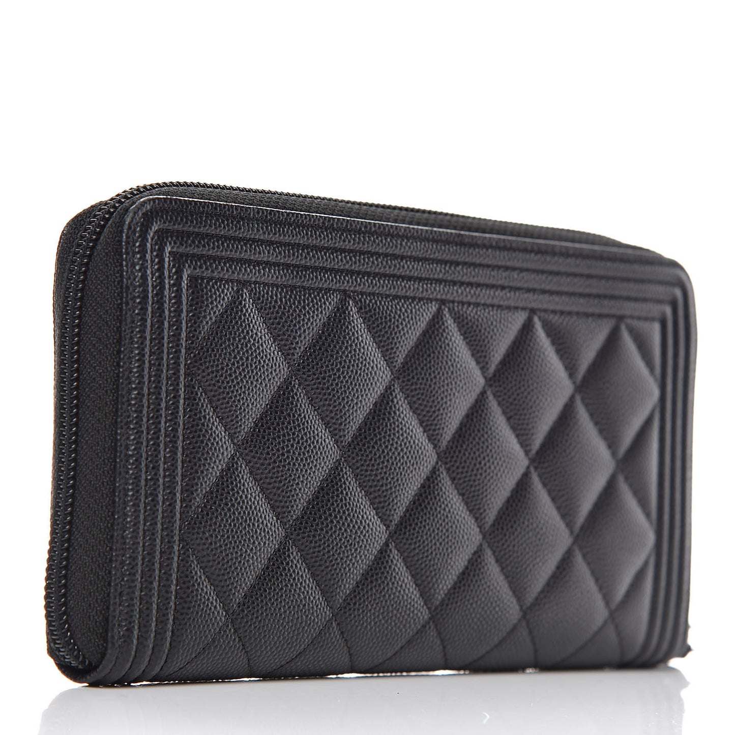 Caviar Quilted Boy Long Zip Around Wallet Black
